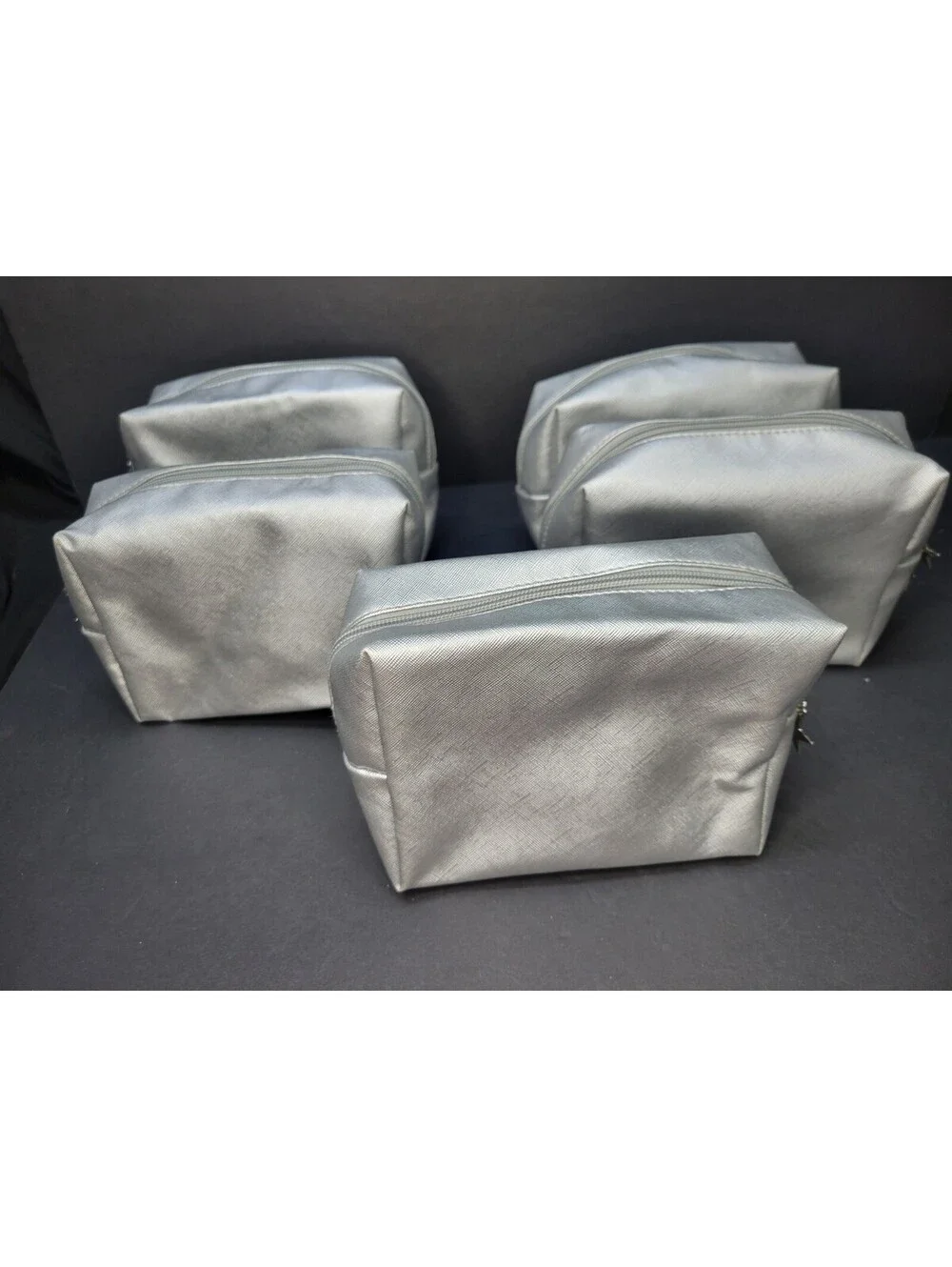 x6 Metallic Silver Makeup Cosmetics Zip Travel Pouch Toiletry Bag Faux Leather